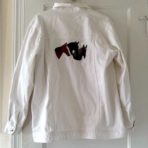 Avon White Denim Jacket with Star Embellishments & Back Embroidered HorsesY2K